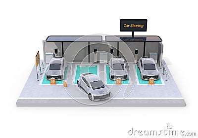 Front view of parking lot for car sharing business Stock Photo