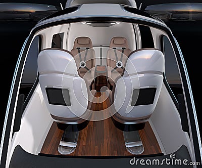 Front view of Passenger Drone interior. Front leather seats turned backward Stock Photo