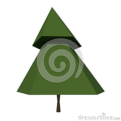 Front view of Plant Low Poly Pine 1 Tree white background 3D Rendering Ilustracion 3D Cartoon Illustration