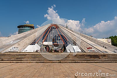 Front view of The Pyramid of Tirana. Editorial Stock Photo