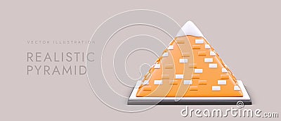 Front view of realistic 3d cartoon pyramid in orange color. Advertising poster Vector Illustration