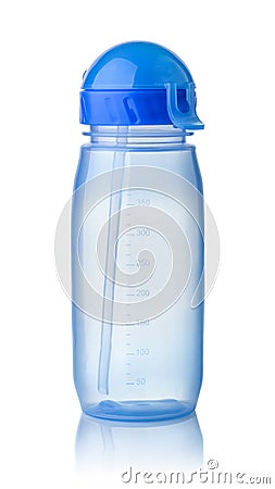 Front view of reusable plastic sport water bottle Stock Photo