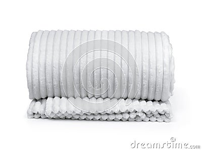 Front view of rolled white fleece plaid Stock Photo