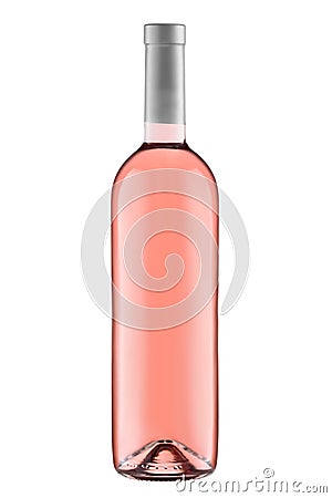 Front view rose wine blank bottle isolated on white background Stock Photo