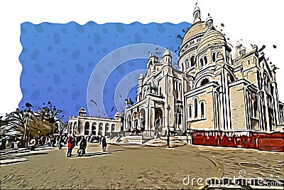 Montmartre, SacrÃ©-coeur basilica illustration Stock Photo