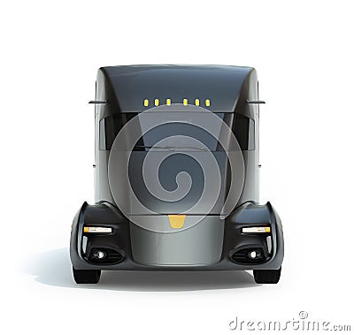 Front view of self-driving electric semi truck isolated on white background Stock Photo