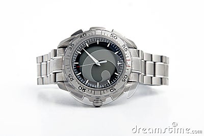 Front view of silver watch Stock Photo