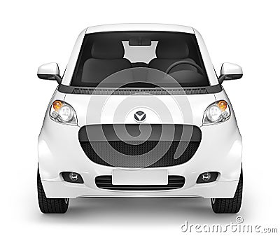 Front View Studio Shot Of Three-Dimensional White Sedan Stock Photo