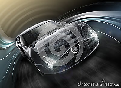 Front view of stylish black sports car with wire frame. Stock Photo