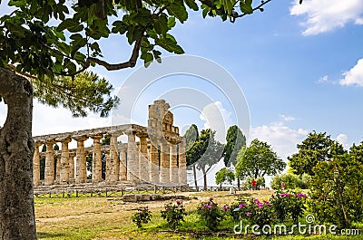 Front view of the temple of Athena at Paestum Stock Photo