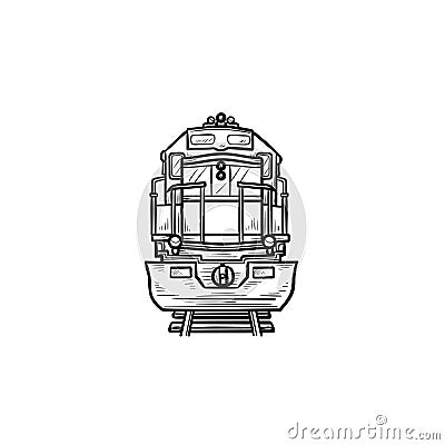 Front view of train hand drawn outline doodle icon. Vector Illustration