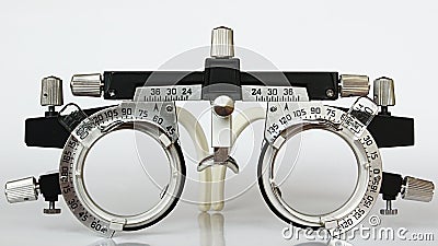 Front view of trial frame used in ophtalmology and optometry to diagnose and correct refractive errors. Stock Photo
