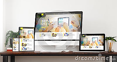 front view ux design website devices mockup Stock Photo