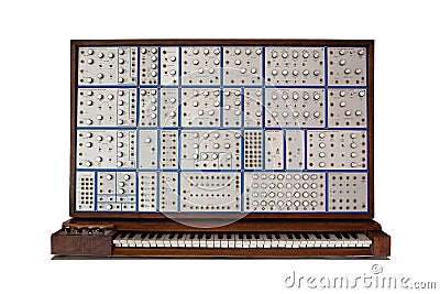 Front view of vintage analog modular synthesizer Stock Photo