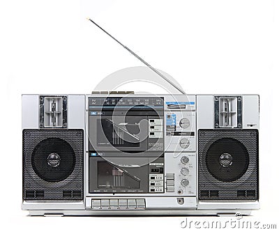 Front View of a Vintage Boom Box Cassette Tape Pla Stock Photo