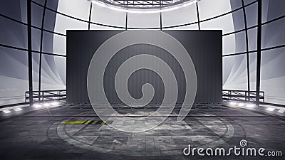 Front view of a Virtual studio background with a big empty videowall display Stock Photo