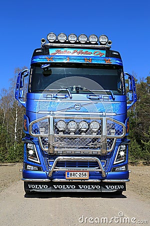 Front view of Volvo FH16 Timber Truck on Country Road Editorial Stock Photo