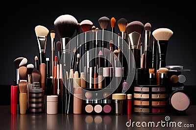 Front view of wallpaper makeup utensils Stock Photo