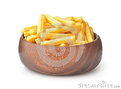 Front view of wheat puffed sticks in wooden bowl Stock Photo