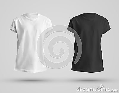 Front view white and black men`s t-shirt template with shadows Stock Photo
