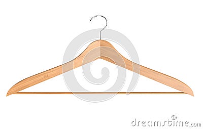 Front view of wooden clothes hanger isolated on white - 3D Rendering Stock Photo
