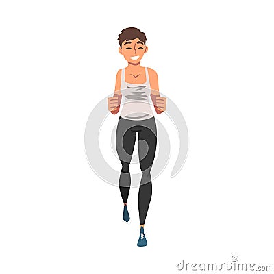 Front View of Young Running Woman, Female Athlete in Sports Uniform Training, Jogging, Doing Morning Workout on Isolated Vector Illustration