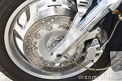 Front wheel of big motorcycle Stock Photo