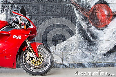 Front wheel of Sport Ducati Motorcycle Editorial Stock Photo