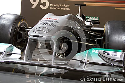 Front Wing of Silver Mercedes F1 car Editorial Stock Photo