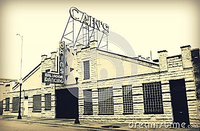 The Facade of Historic Cain`s Ballroom Sign in Tulsa, Oklahoma Cains Editorial Stock Photo