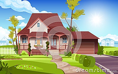 Front Yard Of Suburban House Vector Illustration