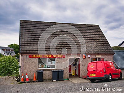 The frontage of Harris Post Office in East Tarbert on the island of Harris in the Outer Hebrides, Scotland, UK. Editorial Stock Photo