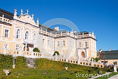 The frontage of the palace in Nove Hrady Stock Photo