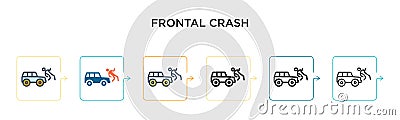 Frontal crash vector icon in 6 different modern styles. Black, two colored frontal crash icons designed in filled, outline, line Vector Illustration