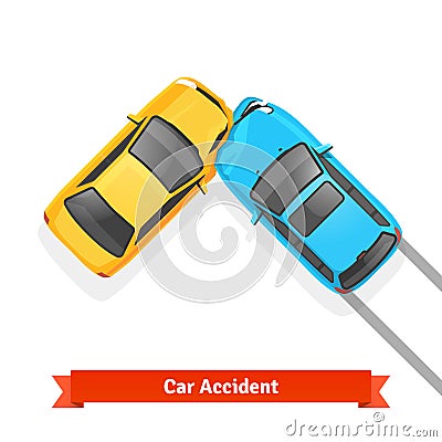 Frontal 90 degree car crash road accident Vector Illustration