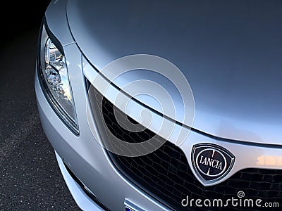 The frontal grille and badge of Lancia Ypsilon 3rd generation vehicle Editorial Stock Photo