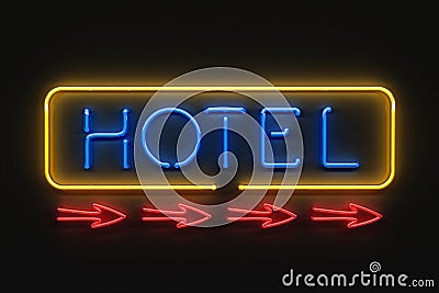 Frontal neon hotel sign Stock Photo