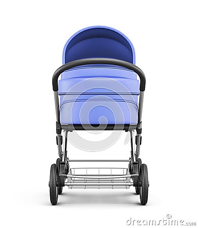 Frontal view of a baby stroller isolated on white background. 3d rendering Stock Photo