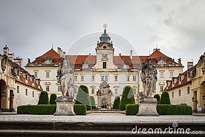 Frontal view of the baroque Castle of Valtice Stock Photo