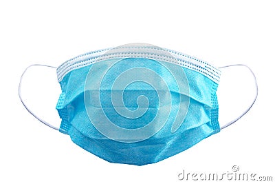 Frontal view of surgical mask isolated with rubber ear straps to cover the mouth and nose to protect face from virus Stock Photo