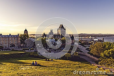 Frontenac Castle in Old Quebec City in the beautiful sunrise light Editorial Stock Photo