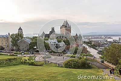 Frontenac Castle in Old Quebec City hotels and architecture concept Editorial Stock Photo