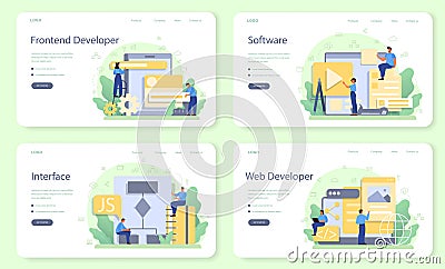 Frontend developer web banner or landing page set. Website Vector Illustration