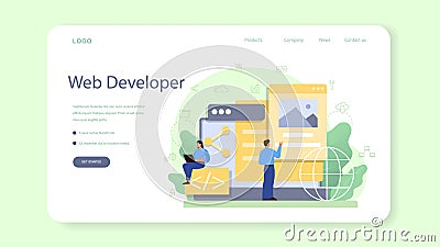 Frontend developer web banner or landing page. Website Vector Illustration