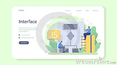 Frontend developer web banner or landing page. Website Vector Illustration
