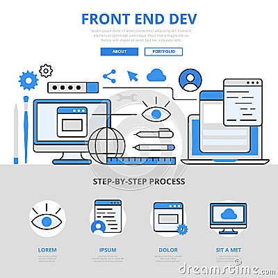 Frontend development concept flat line art vector icons Vector Illustration