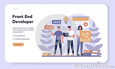 Frontend development web banner or landing page. Website Vector Illustration