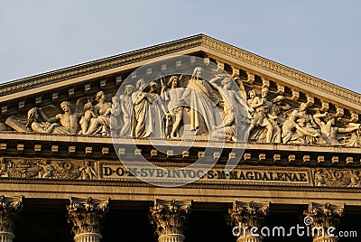 Fronton of La Madeleine, Paris Stock Photo