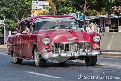 Frontview from a american vintage car on the street in Varadero Cuba Editorial Stock Photo