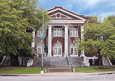 Frontview of the empty historic Oak Cliff United Methodist Church in Oak Cliff in Dallas, Texas. Stock Photo